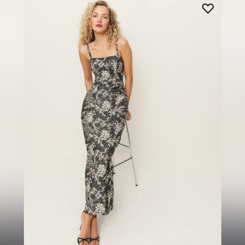 NWT Reformation Quince Dress Black And White Floral Brocade - Size 4